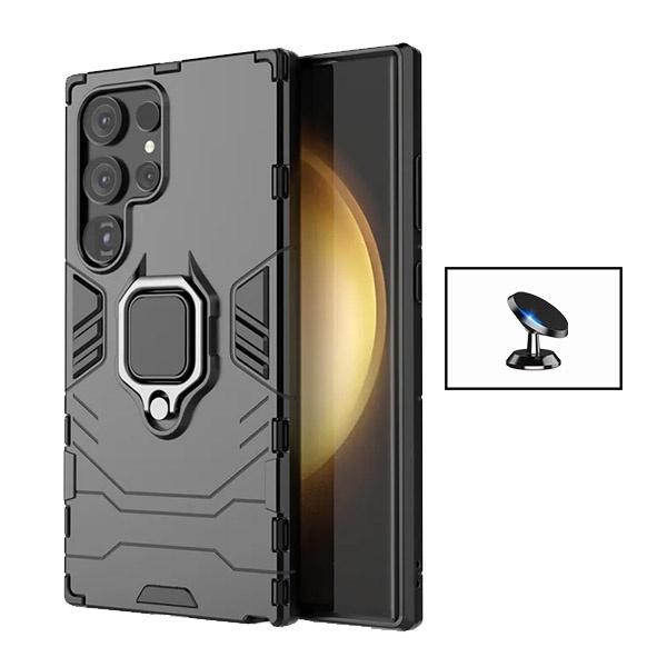 Kit Suporte Magnético de Carro + Capa 3X1 Military Defender para Samsung Galaxy S24 Ultra 5G - Preto