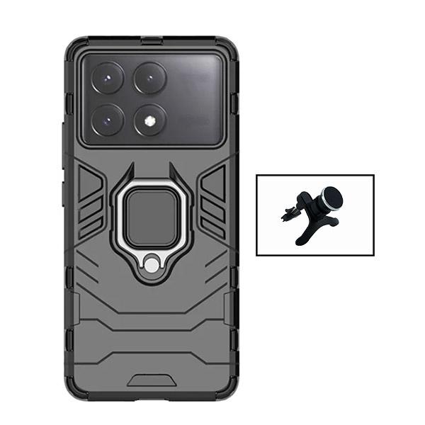 Kit Suporte Magnético de Carro Reforçado + Capa 3X1 Military Defender para Xiaomi Poco X6 Pro - Preto