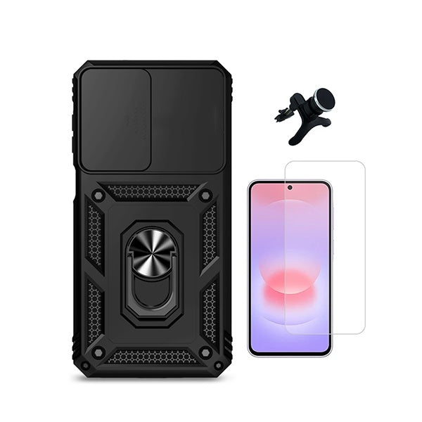 Kit Vidro Clearglass + Capa Magnetic Slide Window + Suporte Magnético Reforçado  PHONECARE Para Samsung Galaxy A27 - Preto