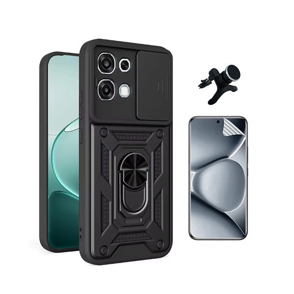 Kit Película Hydrogel Frente + Capa Magnetic Slide Window + Suporte Magnético Reforçado  PHONECARE Para Oppo A6 Pro - Preto