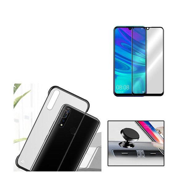 Kit Vidro Premium Full Cover + Capa Invisible Bumper + Suporte Magnético de Carro para Huawei Honor 20 Lite