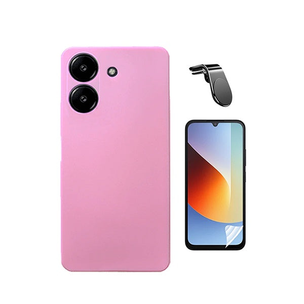 Kit Película Hydrogel Frente + Capa Silicone Líquido + Suporte L PHONECARE Para Xiaomi Redmi A7 - Rosa