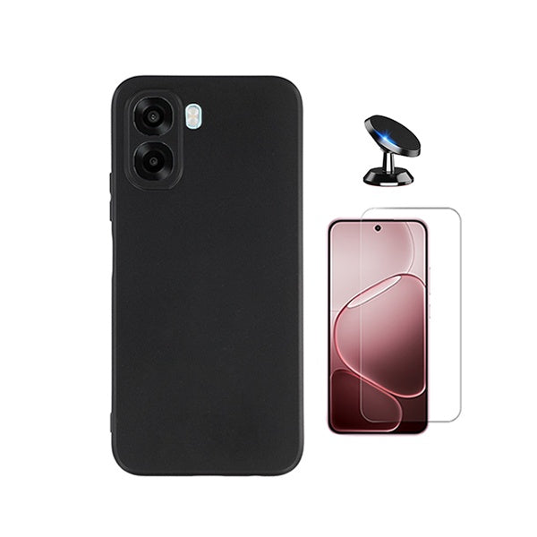 Kit Vidro Clearglass + Capa Silicone Líquido + Suporte Magnético PHONECARE Para Oppo A6x - Preto