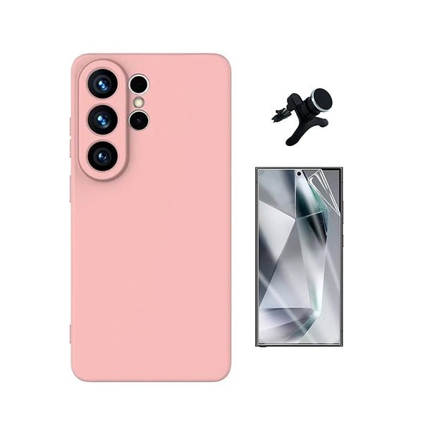 Kit Película Hydrogel Frente + Capa Silicone Líquido +  Suporte Reforçado PHONECARE Para Samsung Galaxy S26 Ultra - Rosa