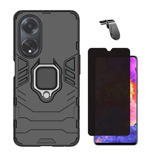 Kit Película 5D Anti-Spy + Capa 3X1 Military Defender + Suporte Magnético L Safe Driving Carro para Oppo A18 - Preto