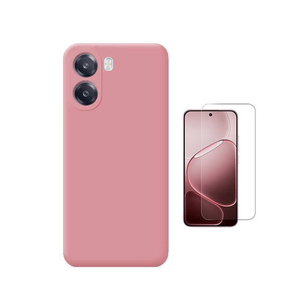 Kit Vidro Clearglass + Capa Silicone Líquido PHONECARE Para Oppo A6x - Rosa
