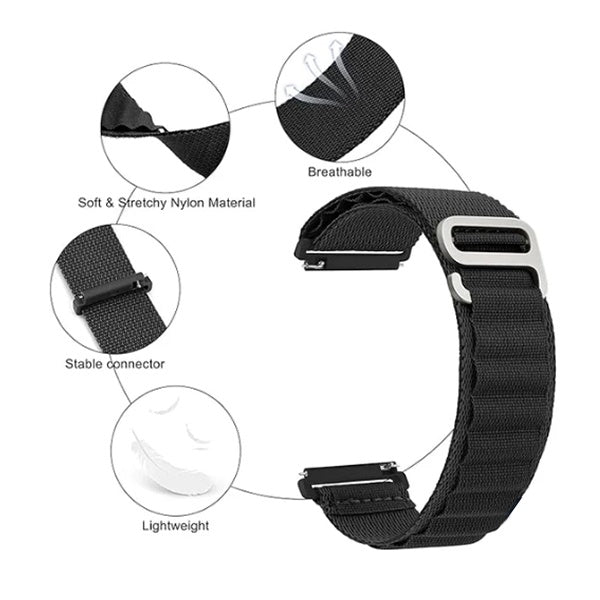 Bracelete Nylonsense Alpine M (Pulso de 145mm a 190mm) PHONECARE Para Garmin Venu 4 - 45 mm - Preto