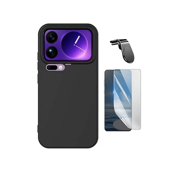 Kit Película Hydrogel Frente + Capa Silicone Líquido + Suporte L PHONECARE Para Xiaomi 17 Pro 5G - Preto