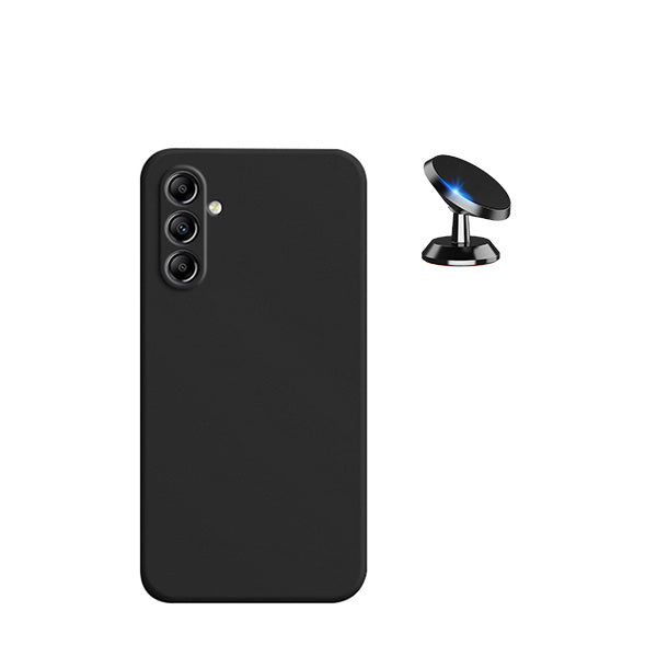 Kit Suporte Magnético de Carro + Capa Silicone Líquido para Samsung Galaxy M15 - Preto