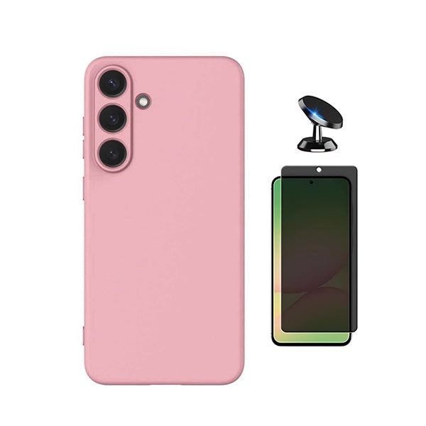 Kit Vidro Anti-Spy + Capa Silicone Líquido + Suporte Magnético PHONECARE Para Samsung Galaxy S26 + Plus - Rosa