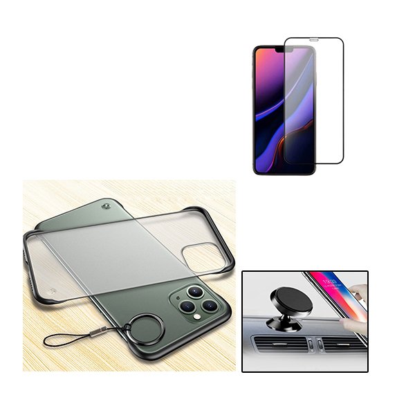 Kit Vidro Premium Full Cover + Capa Invisible Bumper para Apple iPhone 11 Pro Max