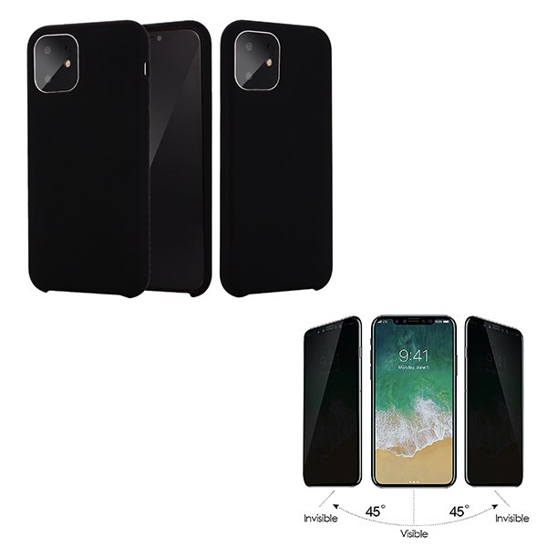 Kit Película de Vidro anti-spy + Capa Silicone Líquido para Apple iPhone 6 / 6S - Preto