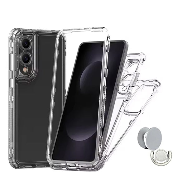 Kit Capa 360° Impact Protection + 1 Gripholder + 1 Suporte PHONECARE Para Samsung Galaxy S25 Edge 5G - Transparente/Branco