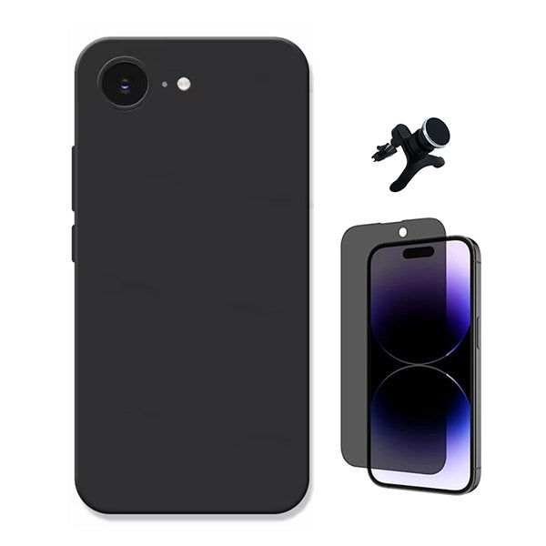 Kit Vidro Anti-Spy + Capa Silicone Líquido + Suporte Magnético Reforçado PHONECARE Para Apple iPhone 17e - Preto