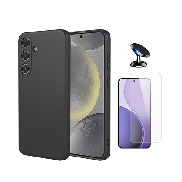 Kit Vidro Clearglass + Capa Silicone Líquido + Suporte Magnético PHONECARE Para Samsung Galaxy S26 - Preto