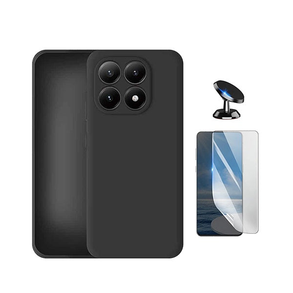 Kit Película Hydrogel Frente + Capa Silicone Líquido + Suporte Magnético PHONECARE Para Xiaomi 17 5G - Preto