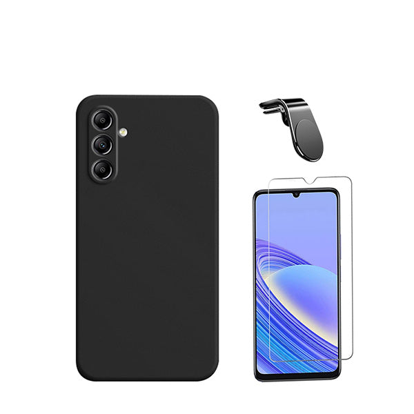Kit Vidro Clearglass + Capa Silicone Líquido + Suporte Magnético L Safe Driving Carro para Samsung Galaxy A15 5G - Preto