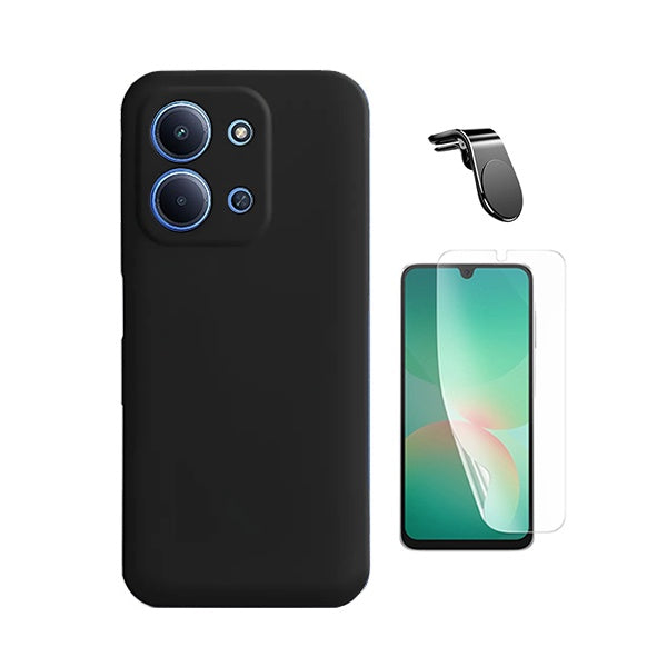 Kit Película Hydrogel Frente + Capa Silicone Líquido + Suporte L PHONECARE Para Xiaomi Poco C85 - Preto