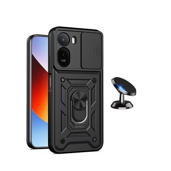 Kit Suporte Magnético + Capa Magnetic Slide Window PHONECARE Para Xiaomi Redmi A7 Pro 4G - Preto