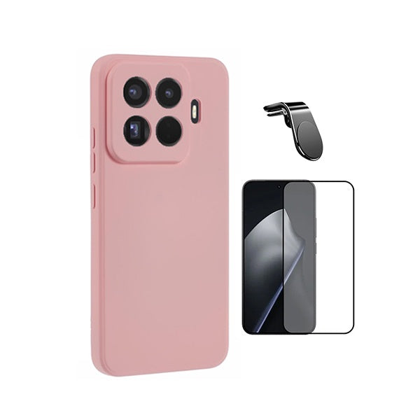 Kit Vidro Temperado + Capa Silicone Líquido + Suporte L PHONECARE Para Xiaomi 15T Pro 5G - Rosa