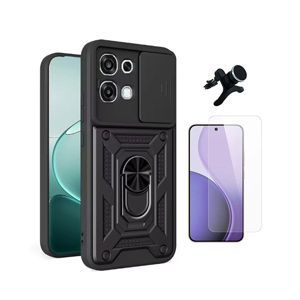 Kit Vidro Clearglass + Capa Magnetic Slide Window + Suporte Magnético Reforçado  PHONECARE Para Oppo A6 Pro 4G - Preto