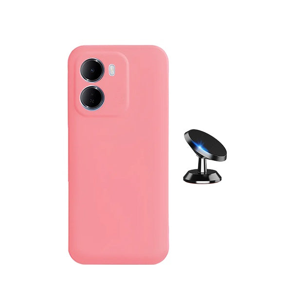 Kit Suporte Magnético + Capa Silicone Líquido PHONECARE Para Xiaomi Redmi 15a 5G - Rosa