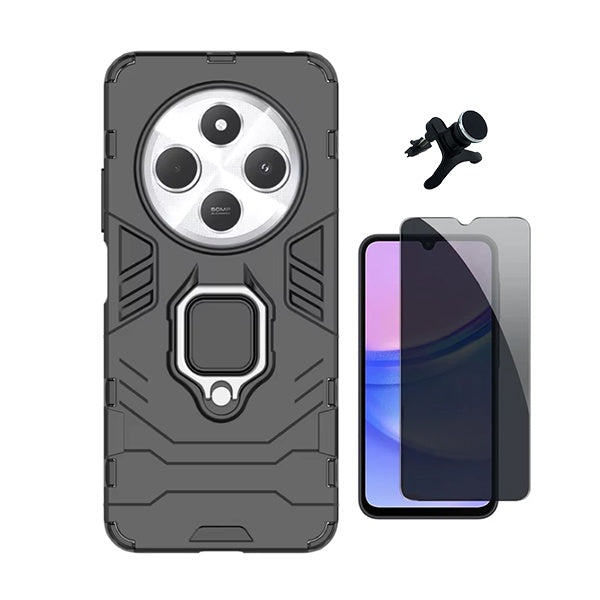 Kit Película Anti-Spy + Capa Military + Suporte Reforçado Phonecare Para Xiaomi Redmi 14C 5G - Preto