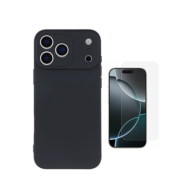 Kit Vidro Clearglass + Capa Silicone Líquido PHONECARE Para Apple iPhone 18 Pro - Preto