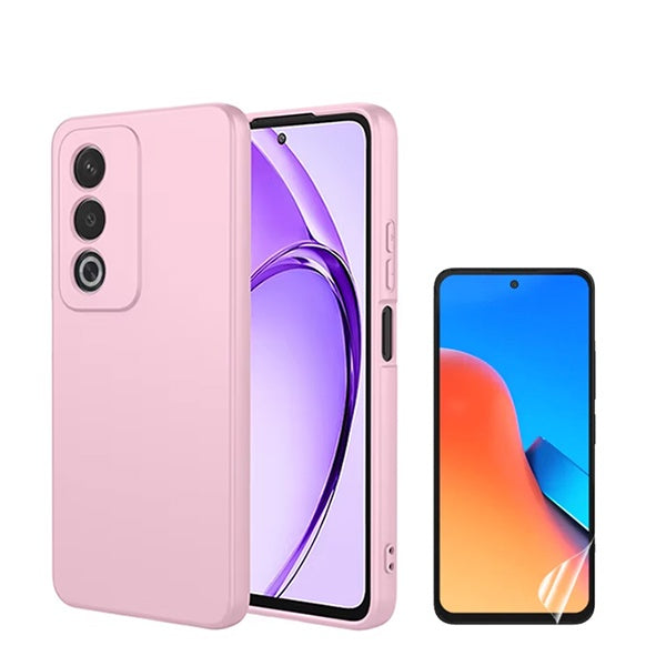 Kit Película Hydrogel Full Cover Frente + Capa Silicone Líquido para Oppo A80 5G - Rosa