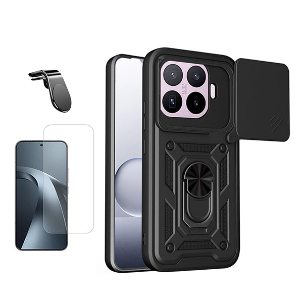 Kit Vidro Clearglass + Capa Magnetic Slide Window + Suporte L PHONECARE Para Xiaomi 17T Pro 5G - Preto