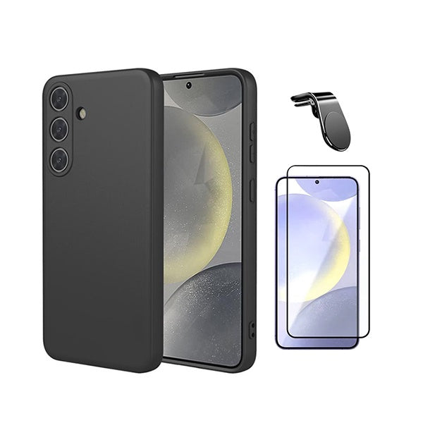 Kit Vidro Temperado + Capa Silicone Líquido + Suporte L PHONECARE Para Samsung Galaxy S26 + Plus - Preto