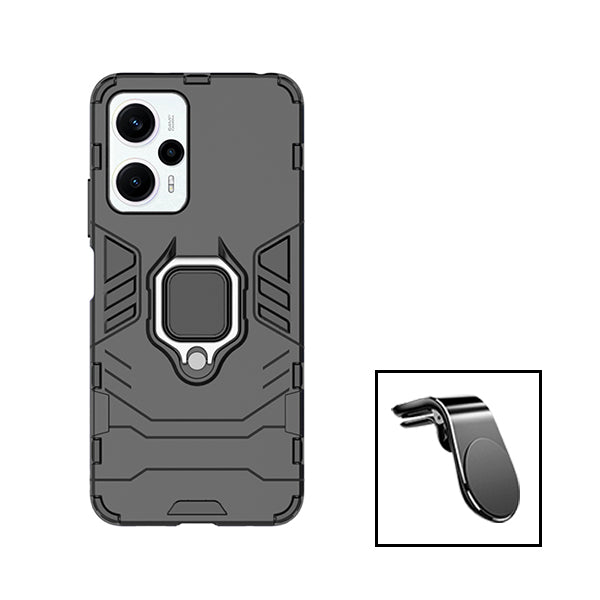 Kit Suporte Magnético L Safe Driving Carro + Capa 3X1 Military Defender para Xiaomi Poco F5 - Preto
