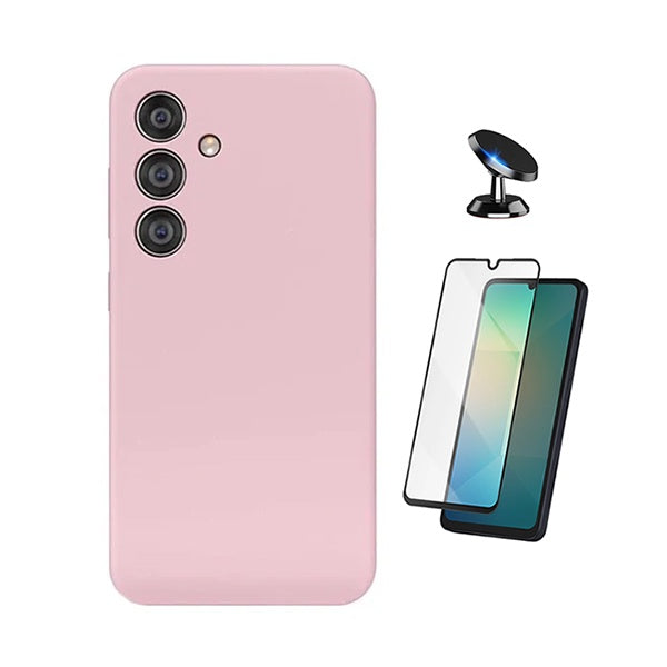 Kit Vidro Temperado + Capa Silicone Líquido + Suporte Magnético PHONECARE Para Samsung Galaxy A18 4G - Rosa