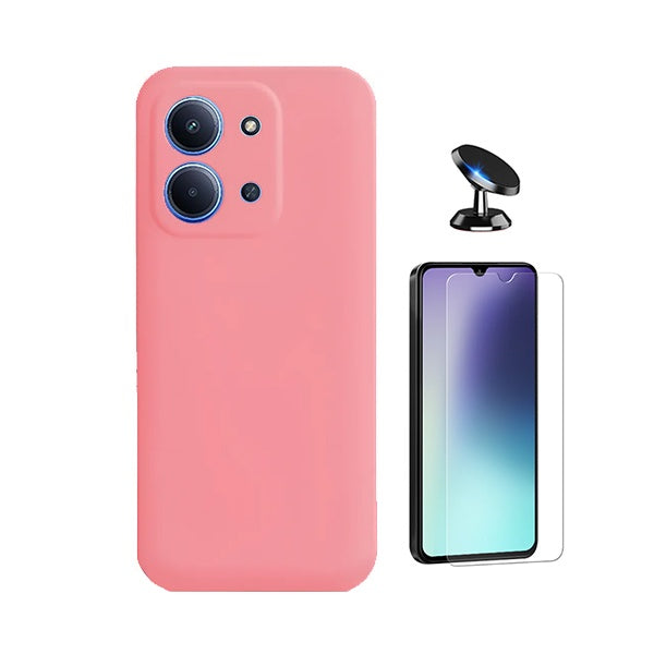 Kit Vidro Clearglass + Capa Silicone Líquido + Suporte Magnético PHONECARE Para Xiaomi Poco C85 - Rosa