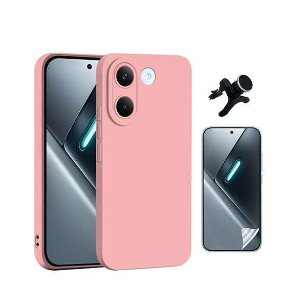 Kit Película Hydrogel Frente + Capa Silicone Líquido +  Suporte Reforçado PHONECARE Para Xiaomi Poco X8 Pro 5G - Rosa