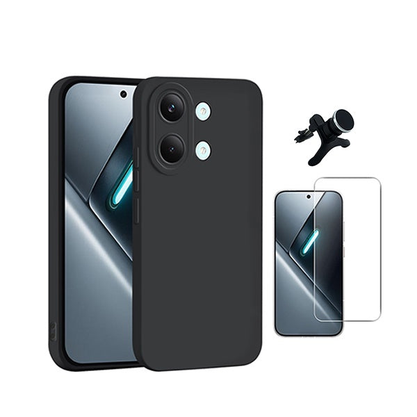 Kit Vidro Clearglass + Capa Silicone Líquido + Suporte Reforçado PHONECARE Para Xiaomi Poco X8 Pro Max - Preto