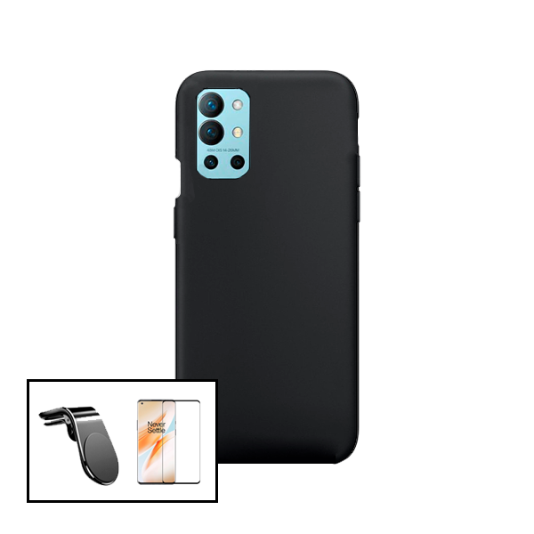 Kit Vidro Premium Full Cover + Capa Silicone Líquido + Suporte Magnético L Safe Driving Carro para OnePlus 9R