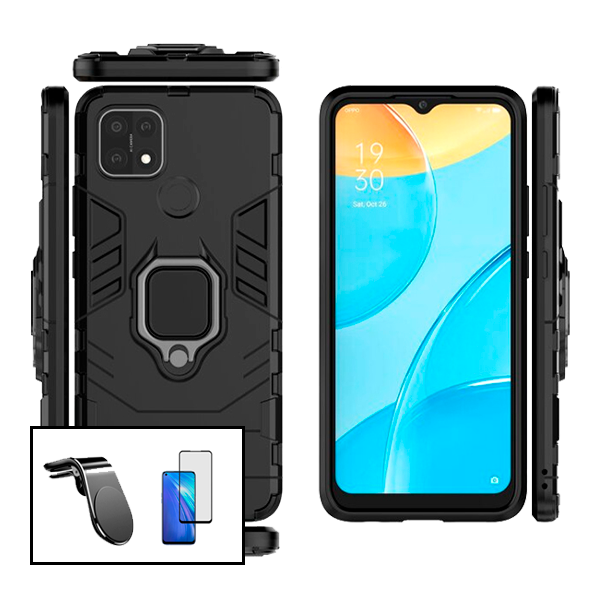 Kit Vidro Premium Full Cover + Capa 3X1 Military Defender + Suporte Magnético L Safe Driving Carro para Realme 7i