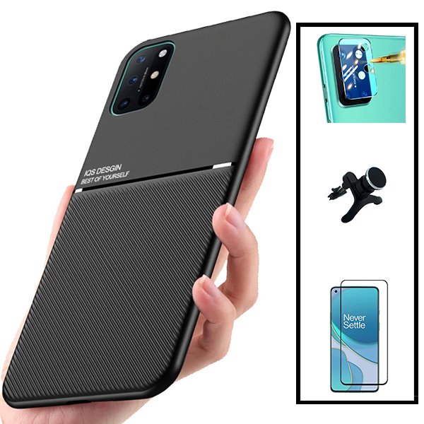 Kit Capa Magnetic Lux + 5D Full Cover + Película de Câmara Traseira + Suporte Magnético de Carro Reforçado para OnePlus 8T