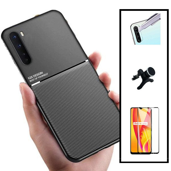 Kit Capa Magnetic Lux + 5D Full Cover + Película de Câmara Traseira + Suporte Magnético de Carro Reforçado para Realme X3 Super Zoom