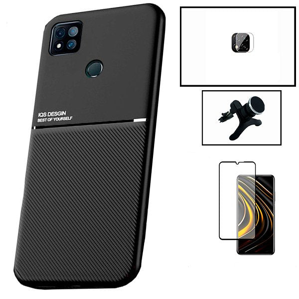 Kit Capa Magnetic Lux + 5D Full Cover + Película de Câmara + Suporte Magnético de Carro Reforçado para Xiaomi Redmi 9 Activ