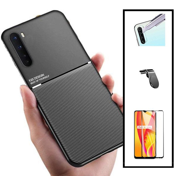 Kit Capa Magnetic Lux + 5D Full Cover + Película de Câmara Traseira + Suporte Magnético L Safe Driving para Realme 6 Pro