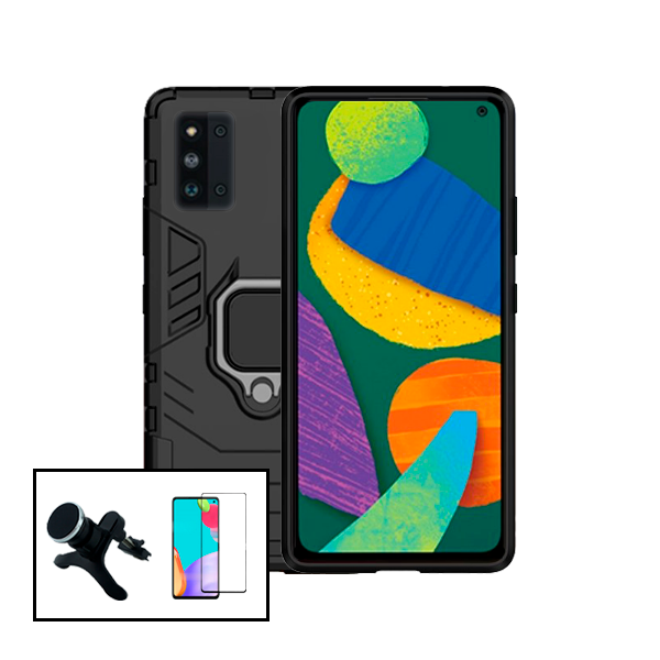 Kit Vidro Premium Full Cover + Capa 3X1 Military Defender + Suporte Magnético de Carro Reforçado para Samsung Galaxy F52 5G