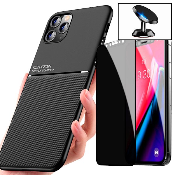 Kit Capa Magnetic Lux + Anti-Spy 5D Full Cover + Suporte Magnético de Carro para Apple iPhone 13 Pro Max