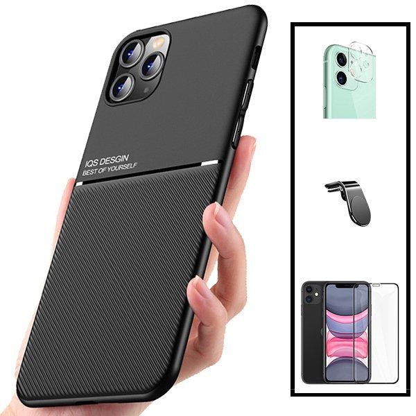 Kit Capa Magnetic Lux + 5D Full Cover + Película de Câmara Traseira + Suporte Magnético L Safe Driving para Apple iPhone 12 Mini