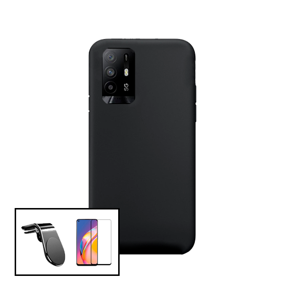 Kit Vidro Premium Full Cover + Capa Silicone Líquido + Suporte Magnético L Safe Driving Carro para Oppo A95 5G