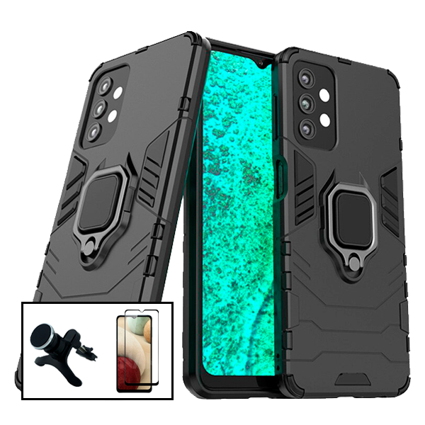 Kit Vidro Premium Full Cover + Capa 3X1 Military Defender + Suporte Magnético de Carro Reforçado para Samsung Galaxy A32