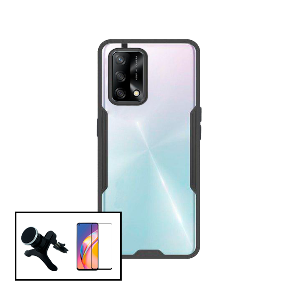 Kit Capa 3x1 Clear Armor + Vidro Premium Full Cover + Suporte Magnético de Carro Reforçado para Oppo A93s 5G