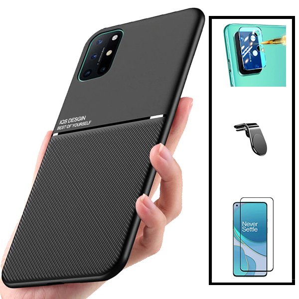 Kit Capa Magnetic Lux + 5D Full Cover + Película de Câmara Traseira + Suporte Magnético L Safe Driving para OnePlus 8T