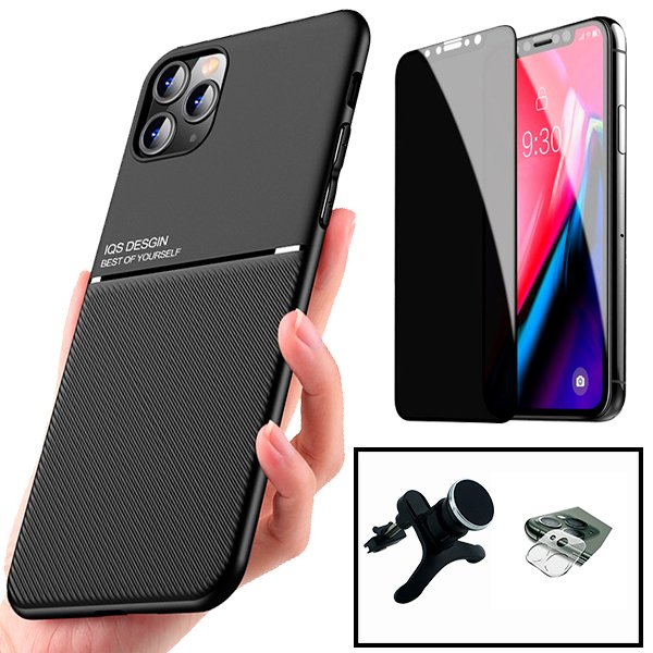 Kit Película Hydrogel Full Cover Frente + Capa 3X1 Military Defender + Suporte Magnético L Safe Driving Carro para Samsung Galaxy A15 5G - Preto